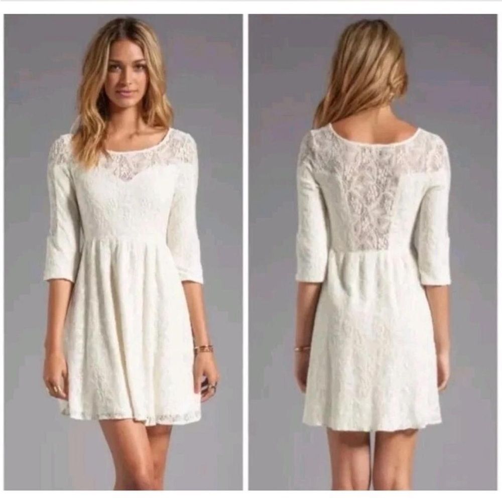 Free People Shake It Up Cream Lace Mini Dress Size M NWT